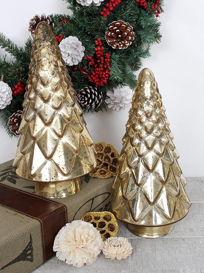 Christmas Tree Tabletop Mercury Glass Gold-4"W x 8"H