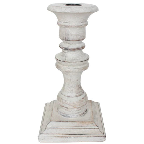 Candle Holder Wood Taper 9"H White Wash