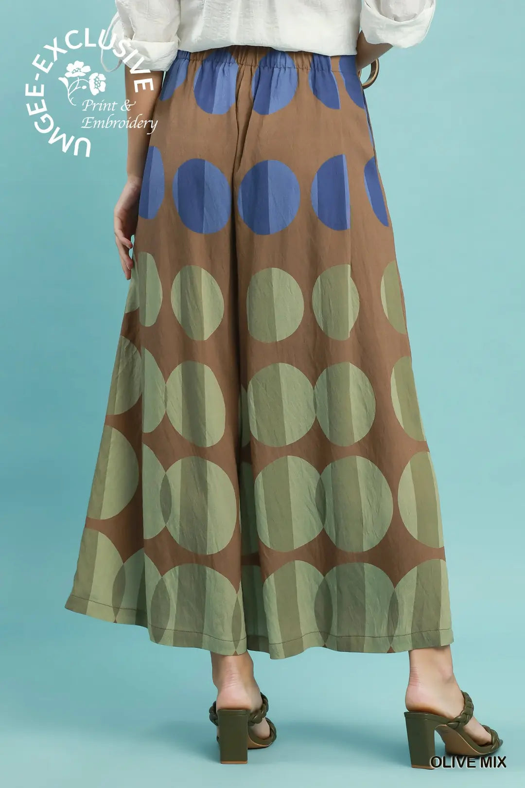 Umgee Oversized Dot Print Wide Leg Pants