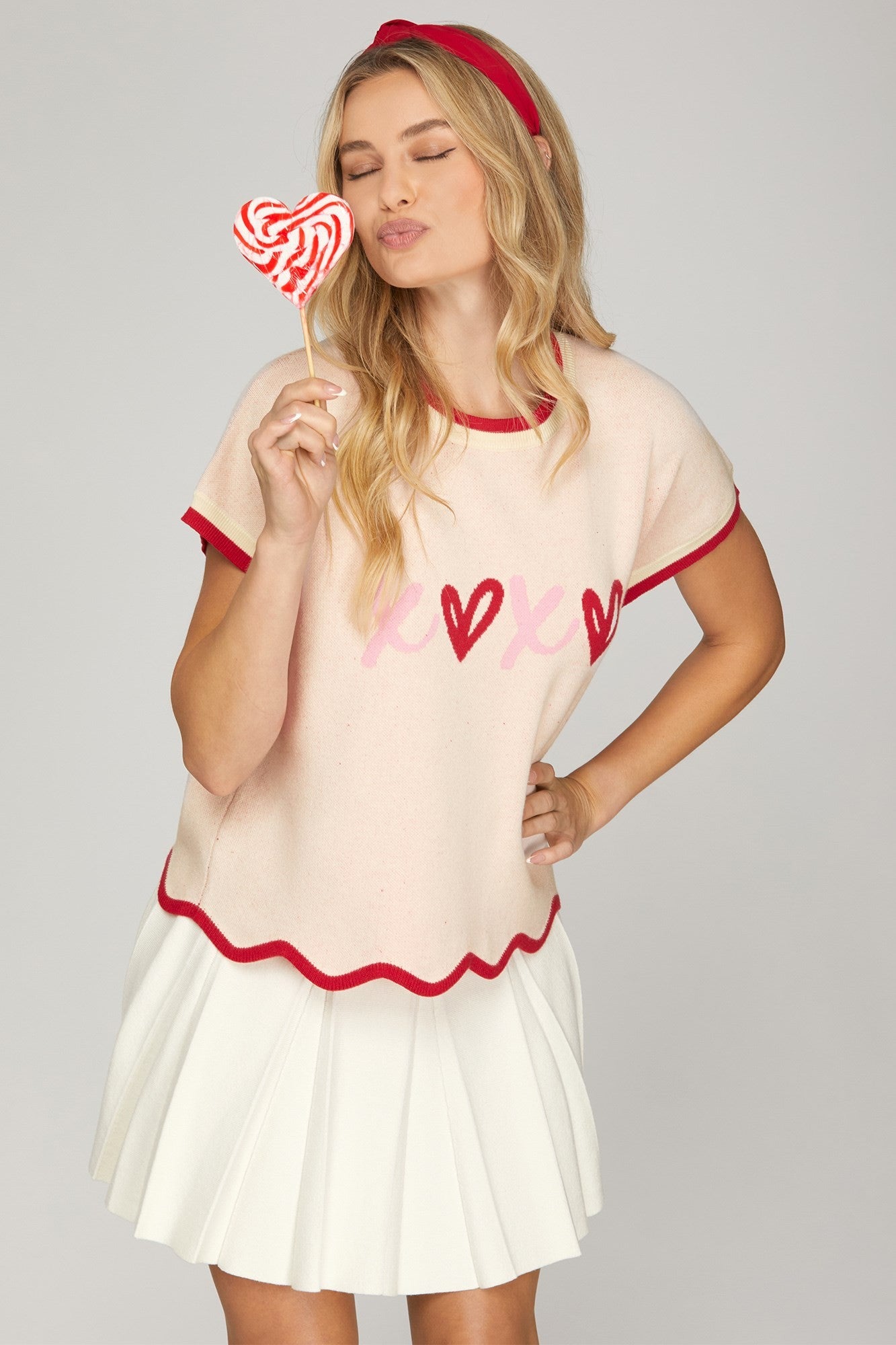 She + Sky Xoxo Knit Sweater Top-Cream