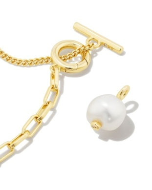 KENDRA SCOTT LEIGHTON PEARL CHAIN NECKLACE GOLD WHITE PEARL