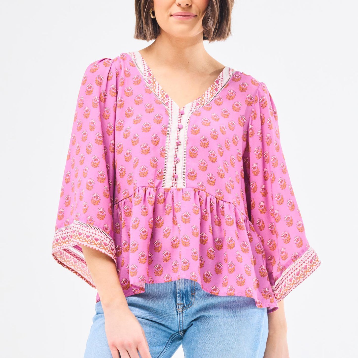 Mary Square Top Monroe Floral Foulard Pink