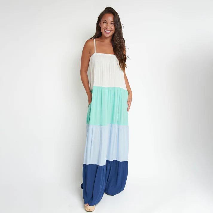 ELSIE & ZOEY Amryn Color Block Tiered Maxi Dress-Future Dusk