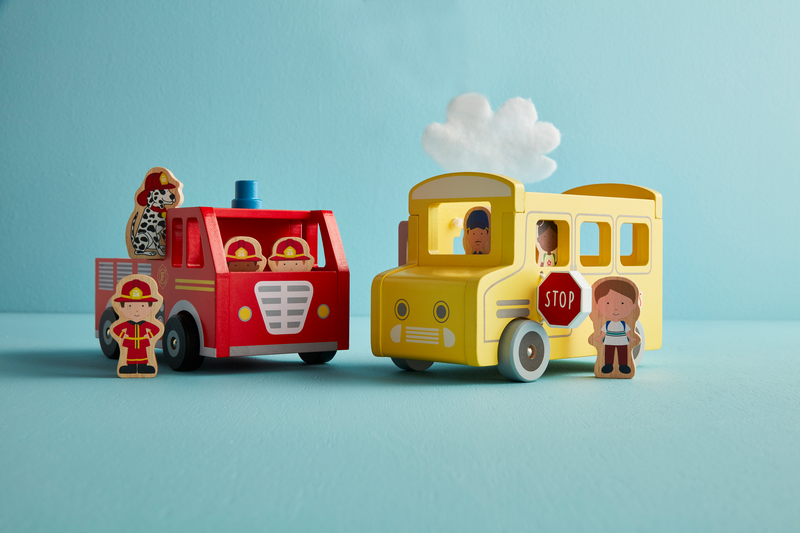 MUD PIE FIRETRUCK WOOD VEHICLE SET