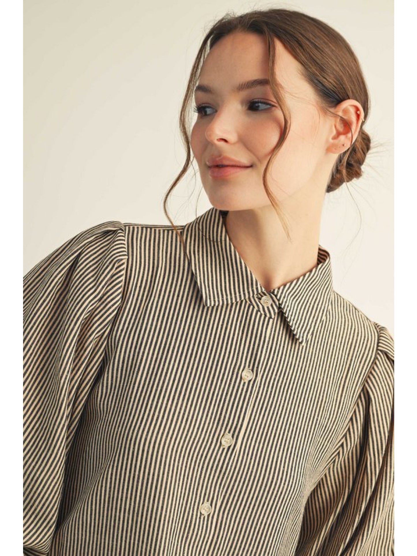 Jodifl 3/4 puff sleeves stripe top