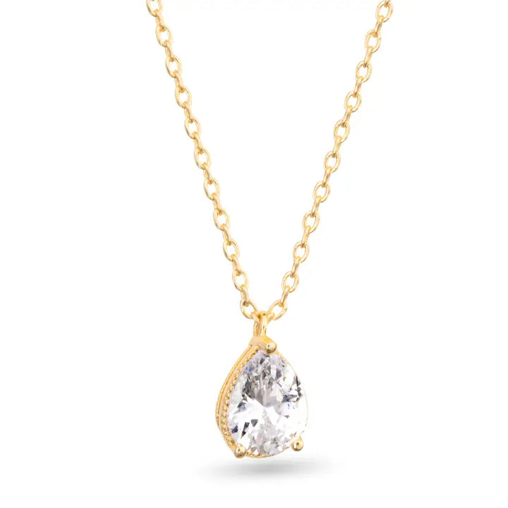 Amanda Blu Cz Pear Shaped Solitaire Necklace - Gold