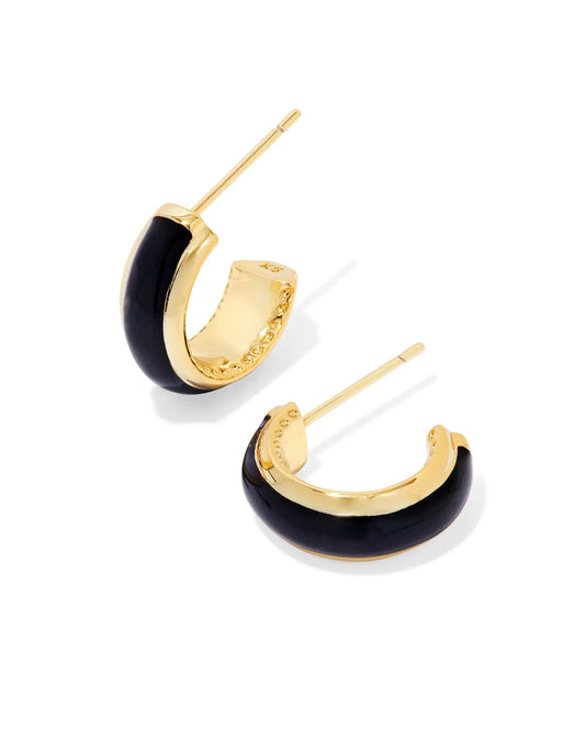 Kendra Scott Ainsley Gold Huggie Earrings in Black Enamel