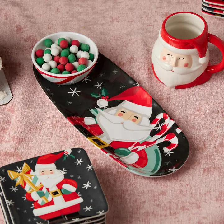 Certified International Christmas Whimsy Santa Melamine Tray and Bowl Gift