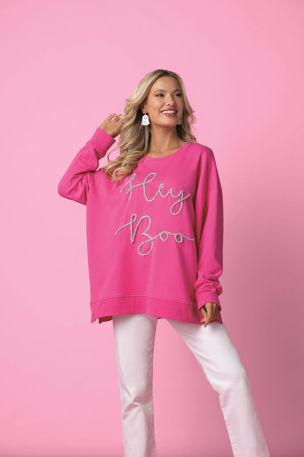 MUD PIE HALLOWEEN SPARKLE SWEATSHIRT-PINK