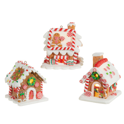 RAZ Imports 3.25" LIGHTED GINGERBREAD HOUSE ORNAMENT