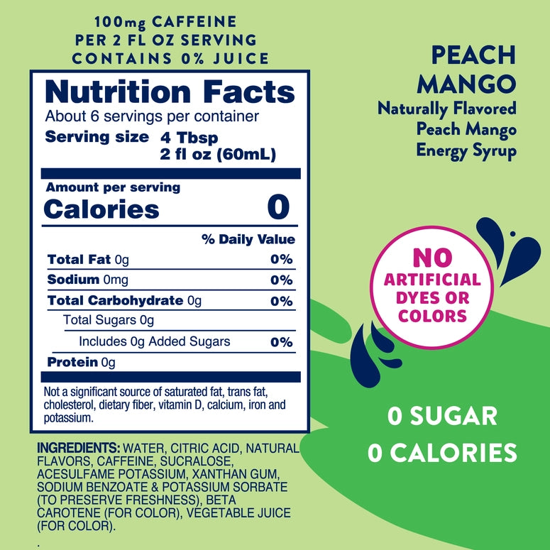 Jordan's Skinny Mixes Sugar Free Peach Mango Energy Syrup