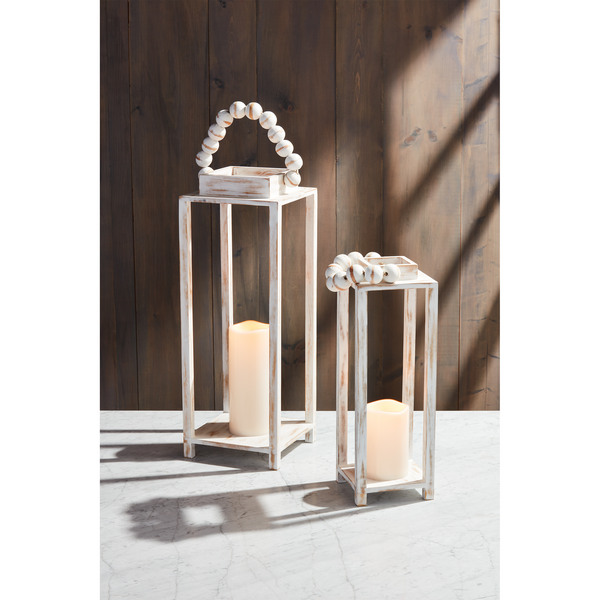 MUD PIE WHITE BEADED HANDLE LANTERN