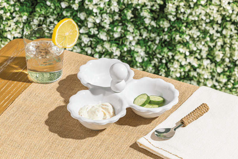 MUD PIE RUFFLE MELAMINE TRIPLE TIDBIT SET