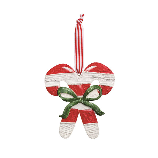 Mud Pie  Candy Cane Painted Wood Ornament