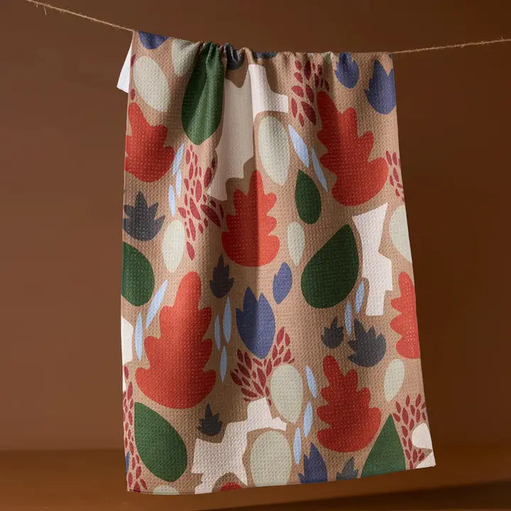 Geometry Cut Paper Leaves Mocha Tea Towel