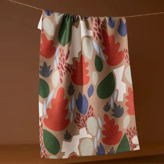 Geometry Cut Paper Leaves Mocha Tea Towel