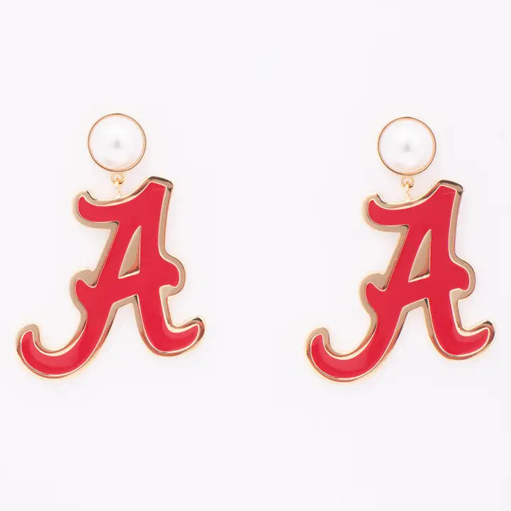 Michelle McDowell Earrings Alabama "A" Pearl Dangle
