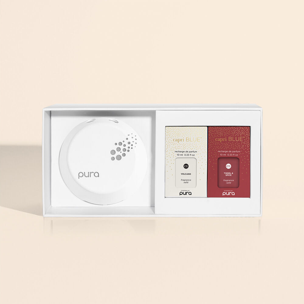 CB + Pura Smart Home Diffuser Kit, Tinsel & Spice & Volcano