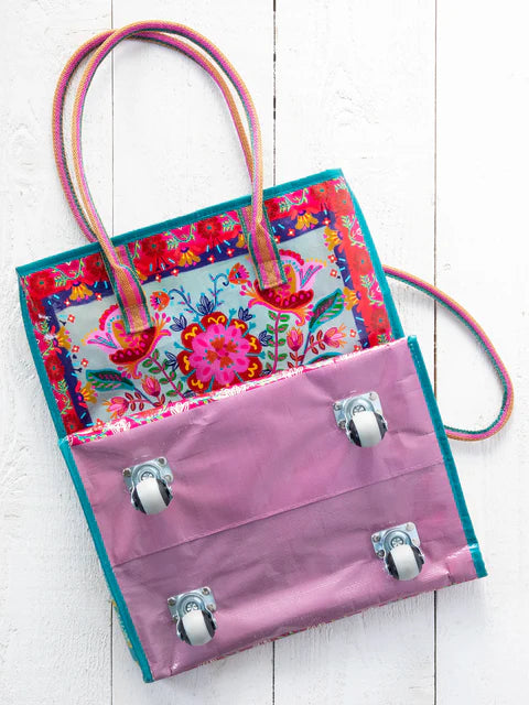 Natural Life Rolling Tote Bag-Red Folk Flower