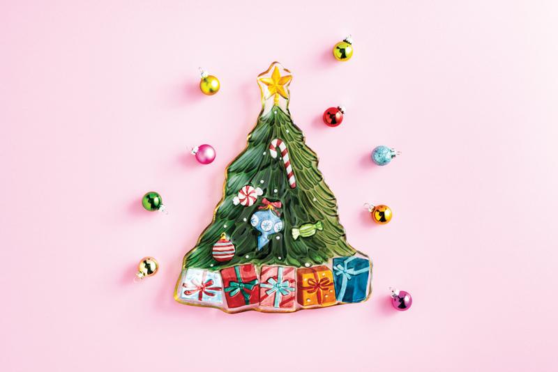 MUD PIE CHRISTMAS TREE GLASS PLATTER