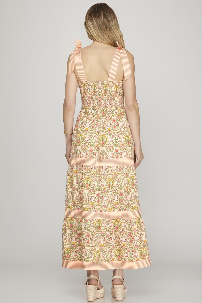She + Sky Contrast Woven Print Tiered Maxi Dress