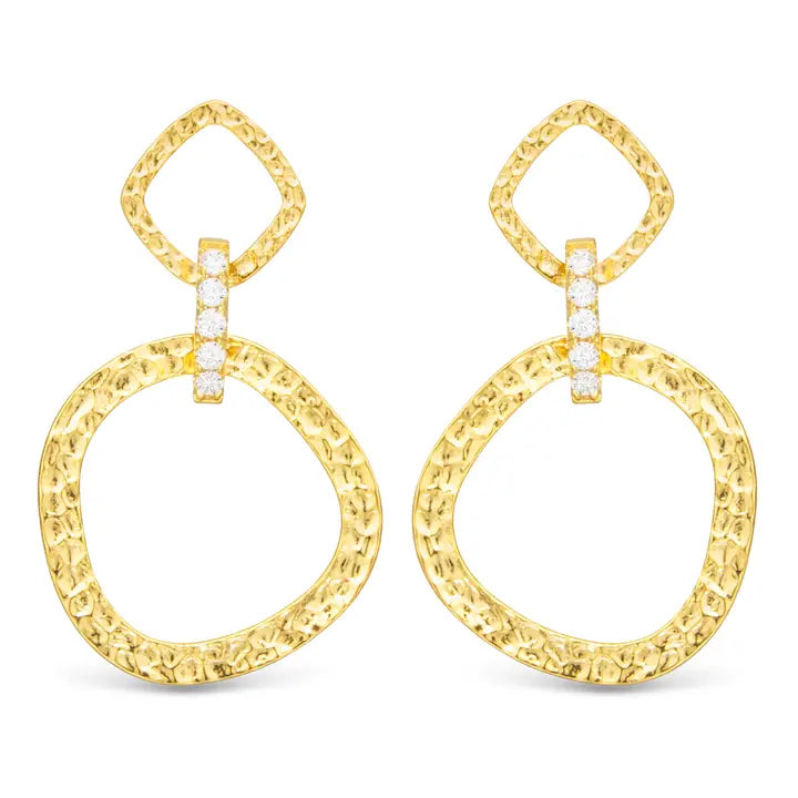 Amanda Blu Sydney Polished Hammered Drop w/ White Cz Link Gold