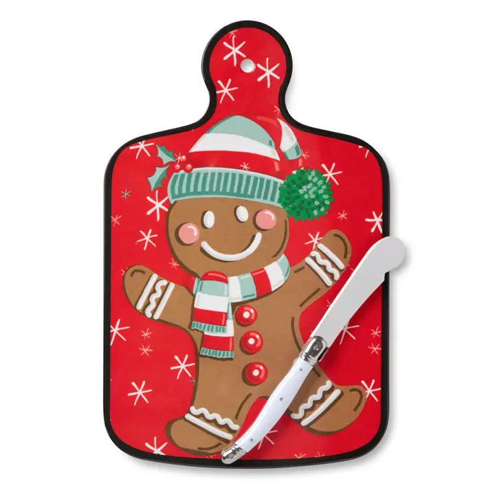 Certified International Christmas Whimsy Gingerbread Cheese Board and Knife Gift