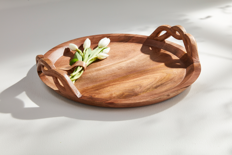 MUD PIE TWISTED HANDLE WOOD TRAY