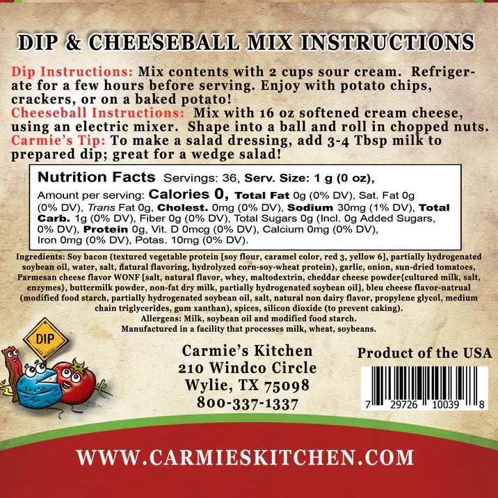 Carmie's Kitchen Bleu Cheese Bacon & Tomato Dip Mix
