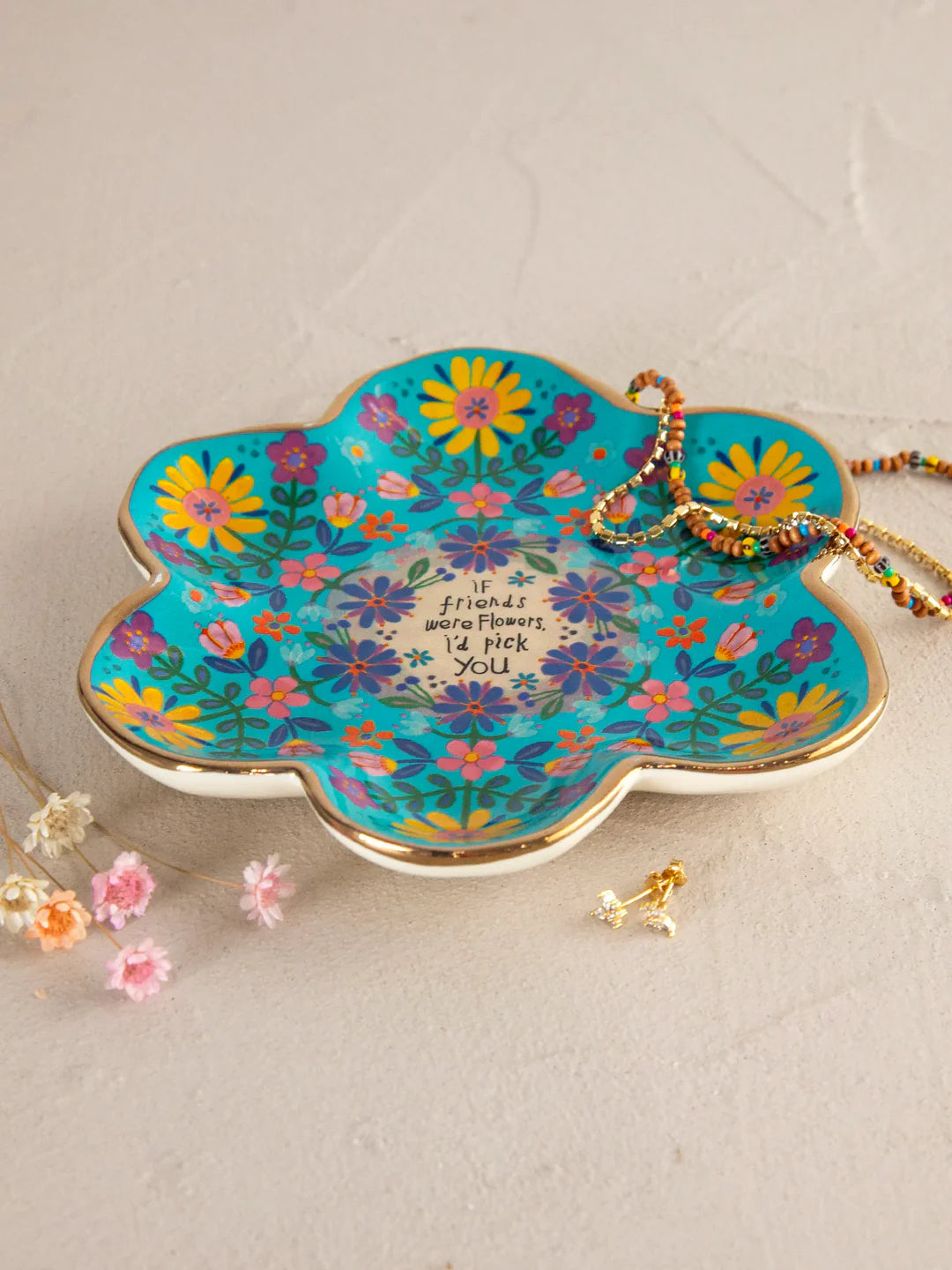 Natural Life Artsy Ceramic Trinket Dish-f Friends Were Flowers