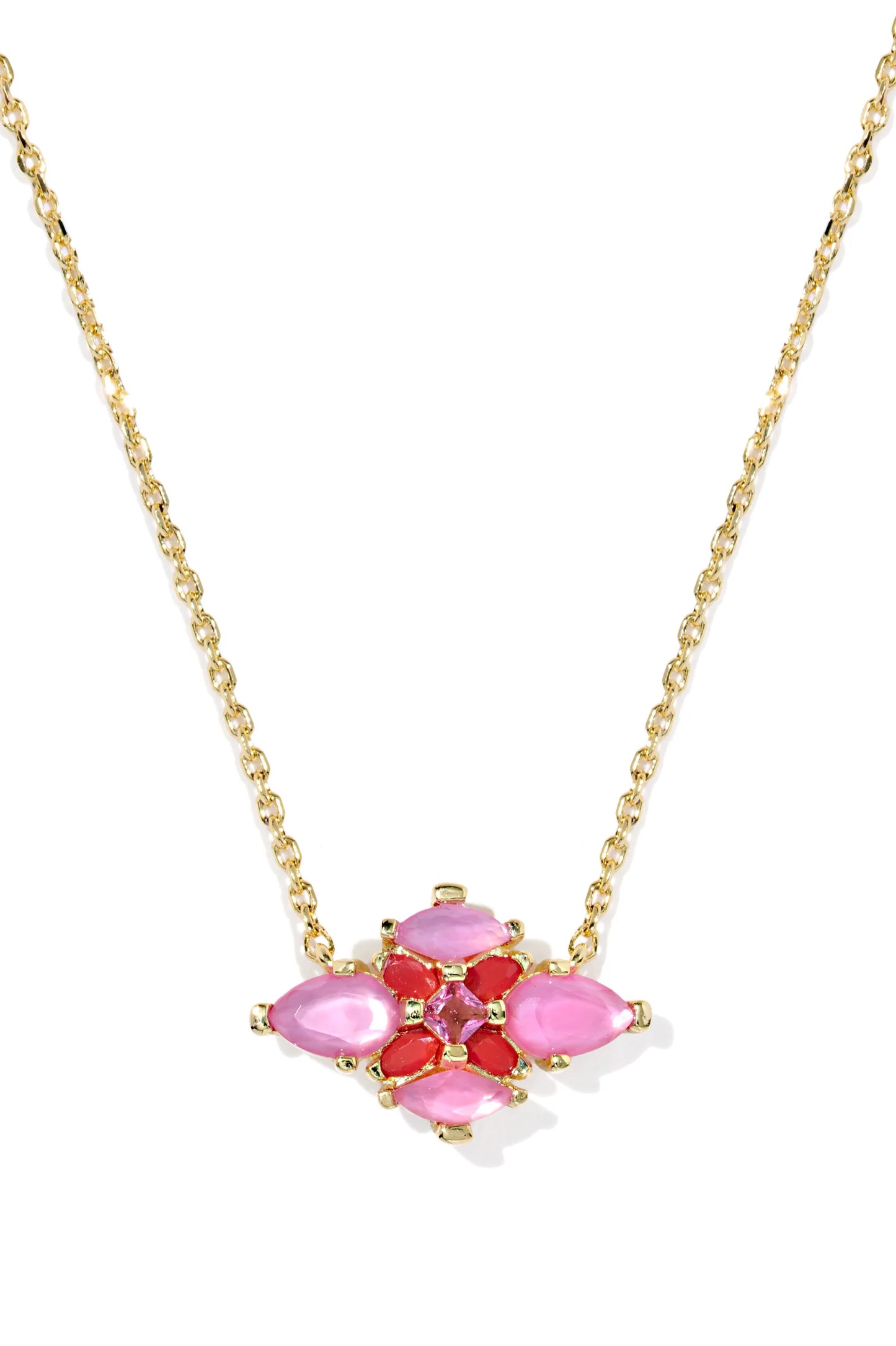 KENDRA SCOTT ABBIE CRYSTAL SHORT PENDANT NECKLACE GOLD PINK MIX