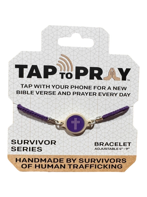 Versible Tap To Pray™ - Survivor Series Handmade Bracelets-Amethyst + Cross