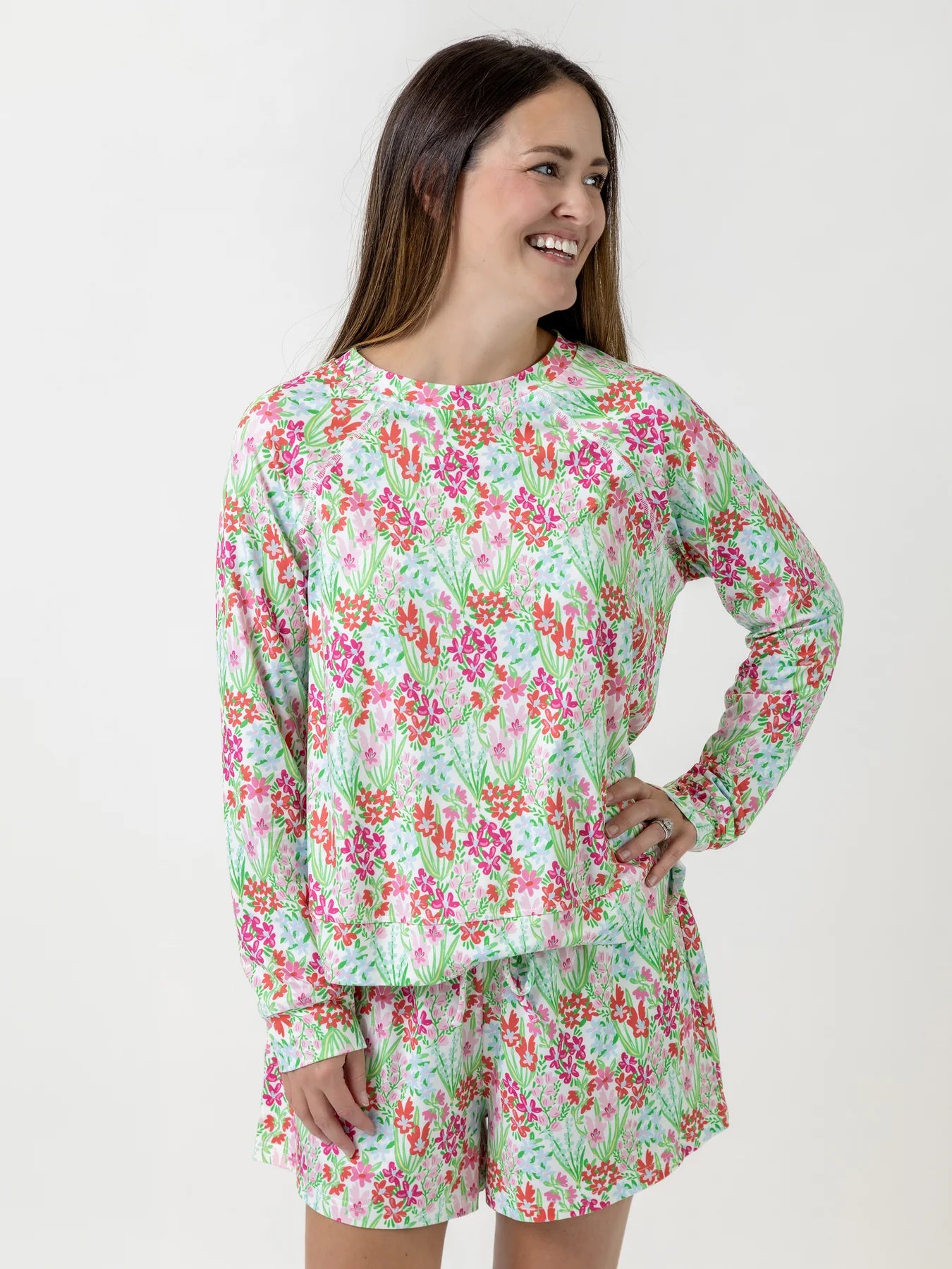 Mary Square Women's Annie Shorts Set | Happy Blooms Pink