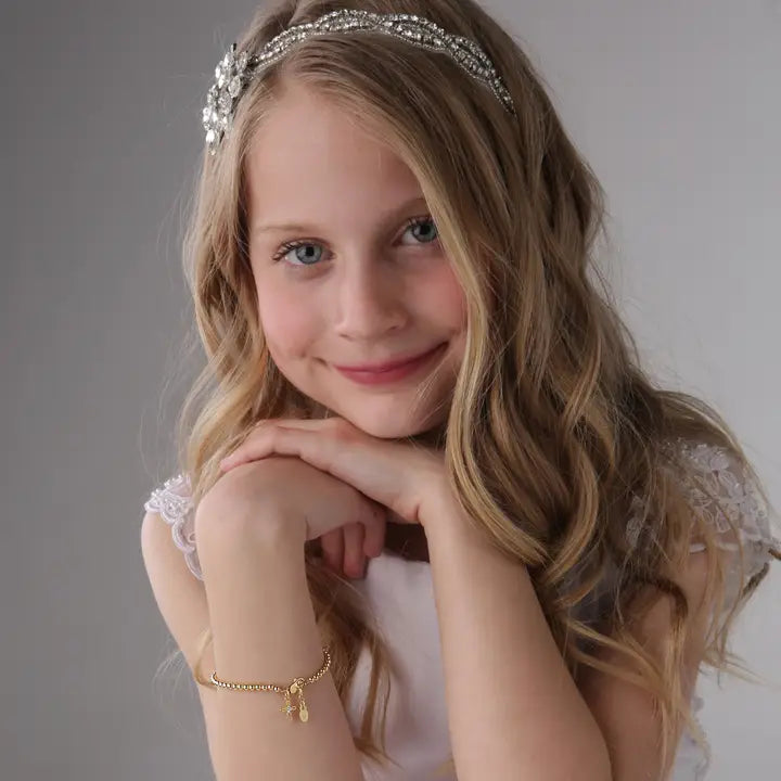 Cherished Moments Kids 14K Gold-Plated Cross Bracelet Baby Girl Baptism Gift