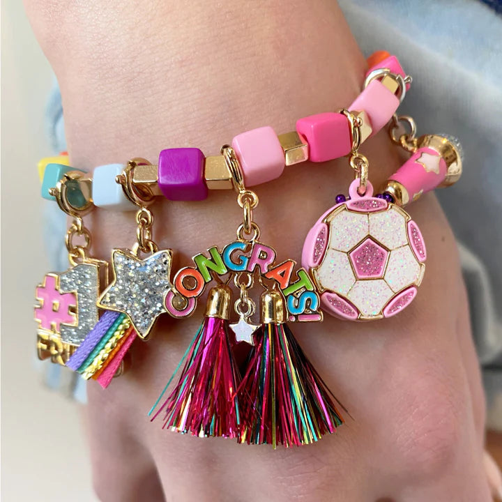 Charm It! Gold Multi Cube Stretch Bead Bracelet