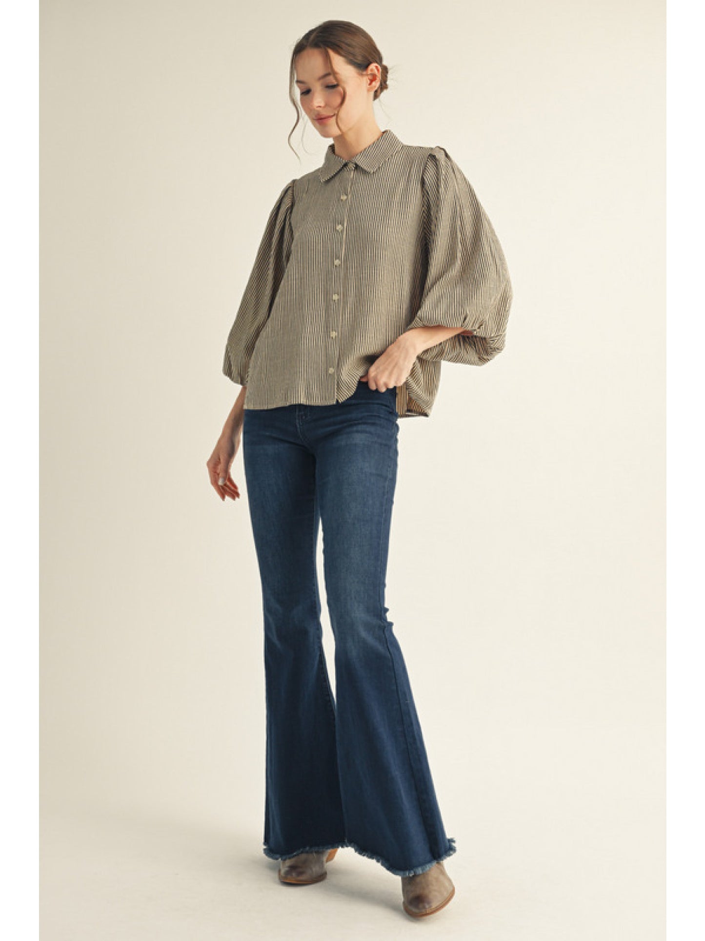 Jodifl 3/4 puff sleeves stripe top