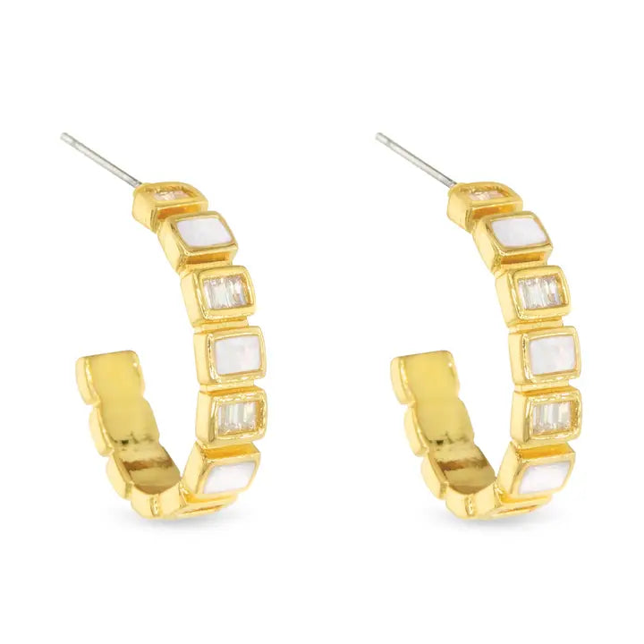Amanda Blu Gold Cz & Mop Bezel Set Hoop Earrings