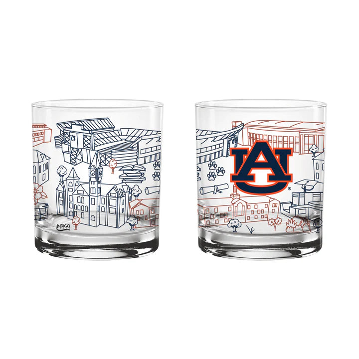 Auburn Tigers Campus Line Art 14oz Rocks Glasses