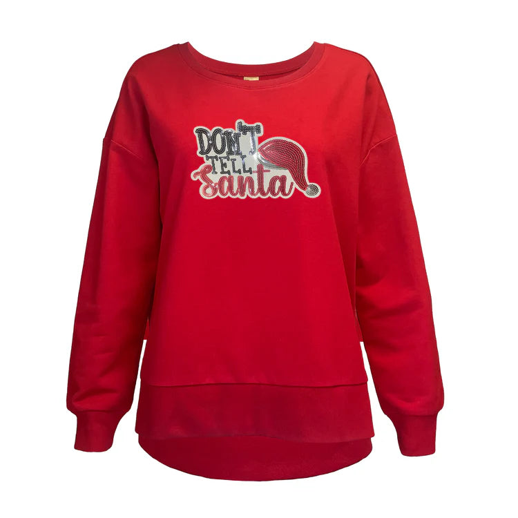 A Walk In The Park Don't Tell Santa Sequin Boxy Crew