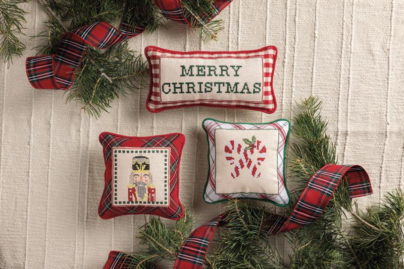 MUD PIE NEEDLE POINT CANDY CANE PILLOW