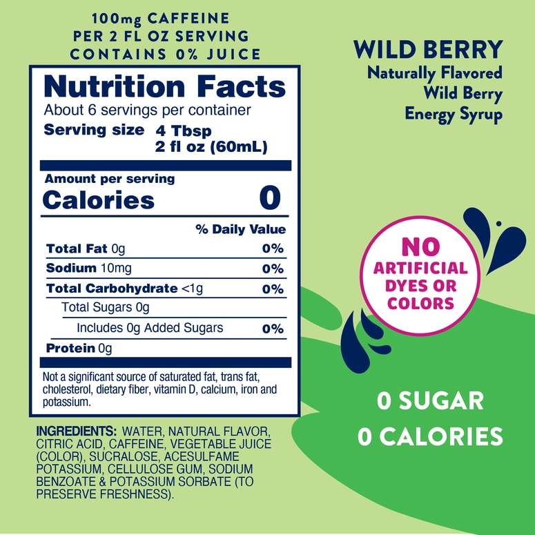 Jordan's Skinny Mixes Sugar Free Wild Berry Energy Syrup