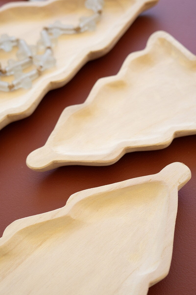 Kalalou Carved Wood Christmas Tree Platters