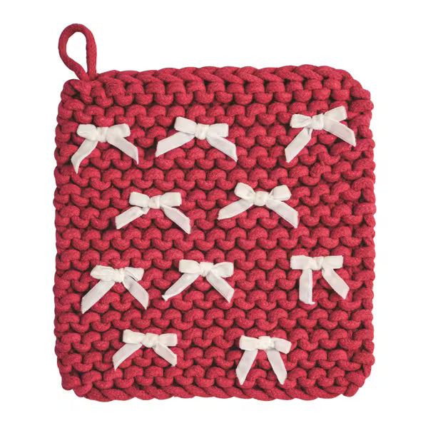 MUD PIE RED CROCHET BOW POT HOLDER