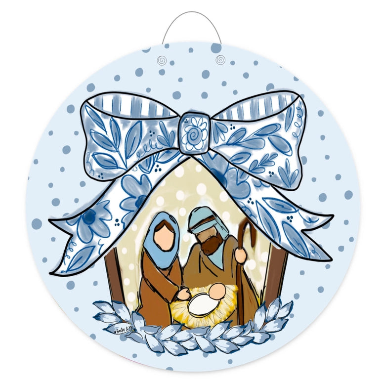 Baxter & Me Blue Ribbon Bow Nativity Door Hanger