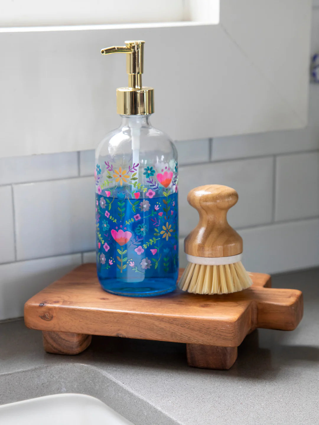 Natural Life Glass Soap Dispenser-Floral