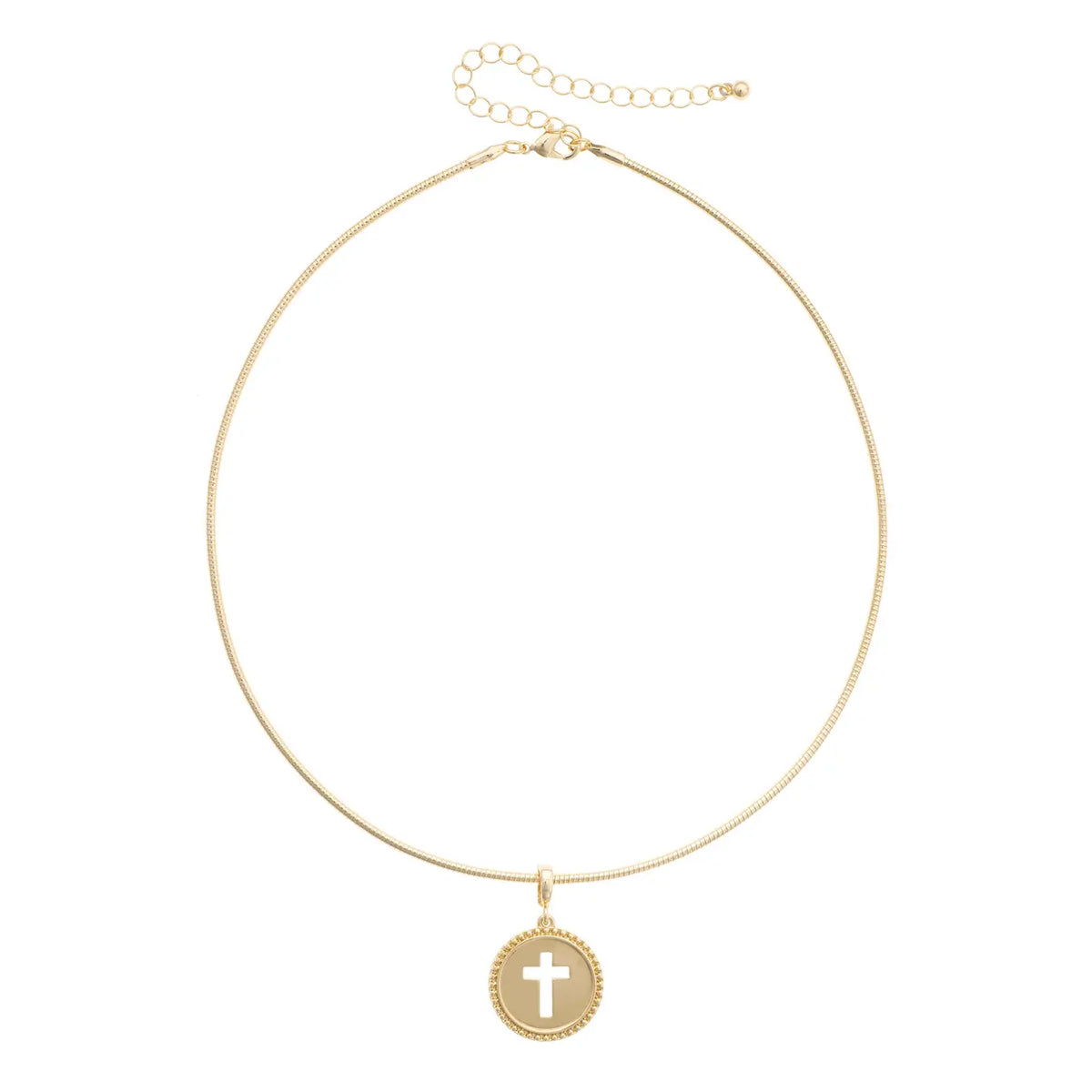 Canvas Style Cross Coin Skinny Collar Necklace in Shiny Gold