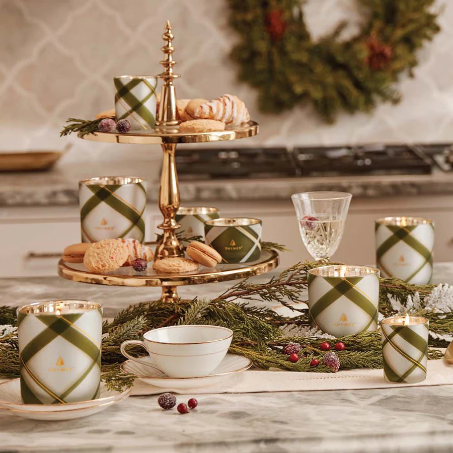 Thymes Frasier Fir Frosted Plaid Medium Candle