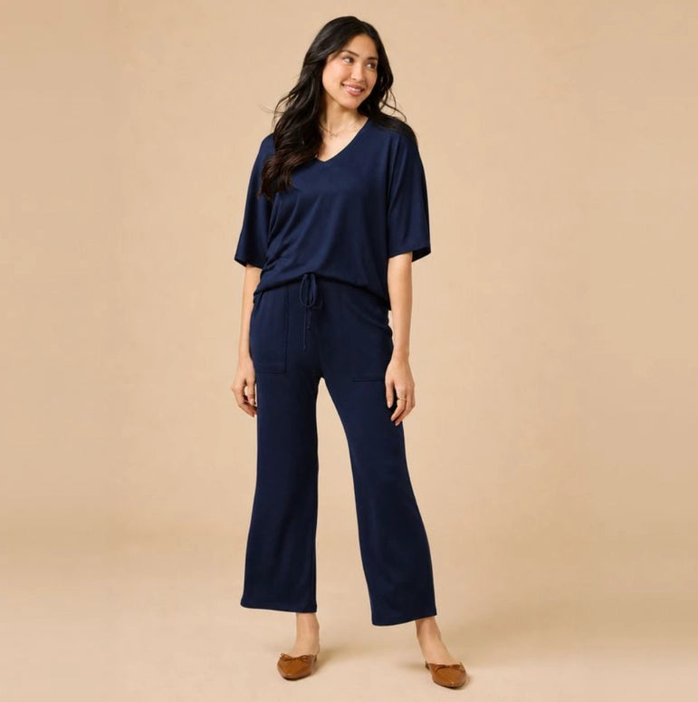 Softies Women's Buttery Soft V-Neck with Capri Lounge Set-Midnight