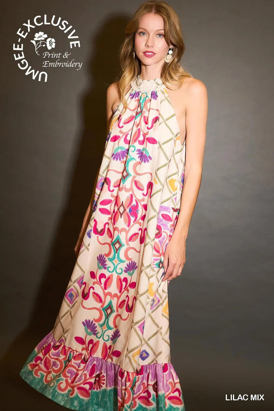 umgee maxi dress Umgee Halter Neck Printed Maxi Dress