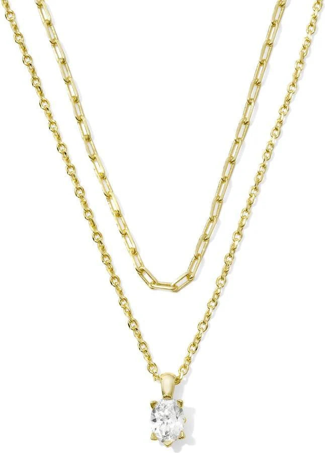 KENDRA SCOTT CAILIN MULTI STRAND NECKLACE GOLD WHITE CRYSTAL